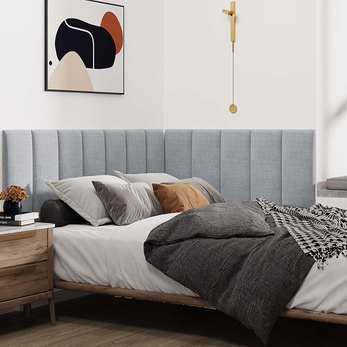 IFNOW Upholstered Wall Mounted Headboard, 3D Soundproof Wall Panels Peel and - Image 4