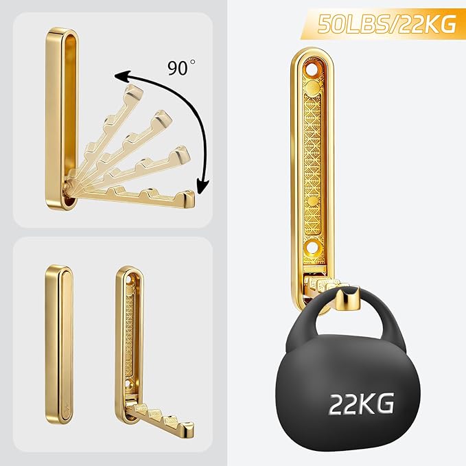 Dntorx 2 Pcs Extended Folding Coat Hooks Wall Mounted, 4.33 in Gold Foldable - Image 3