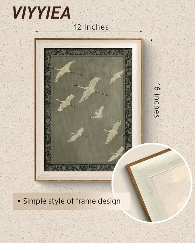 VIYYIEA Framed Wall Art for Living Room, Cranes Canvas Prints, Vintage Home - Image 2