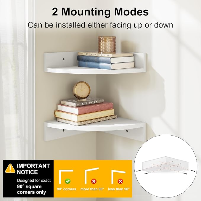 Alsonerbay White Corner Shelf Wall Mount, Rustic Wood Shelves - Image 4