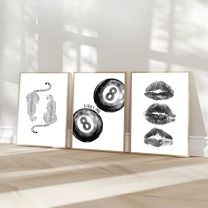 BOKPEN Trendy Black and White Leopard Canvas Wall Art, Funky Y2k Lucky 8 Ball - Image 3