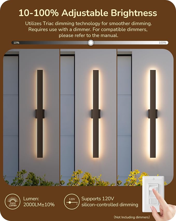 EDISHINE 2 Pack Modern Outdoor Wall Lights Dimmable, 39.3" Rectangular Outdoor - Image 5