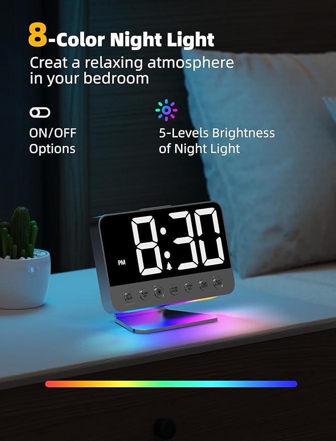 Odokee Digital Alarm Clocks for Bedrooms: Large Bold Number 5 Brightness Dimmer - Image 5