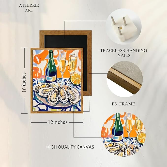AtterrirArt Oyster Dining Room Wall Art, Champagne Abstract Picture Wall Decor - Image 7