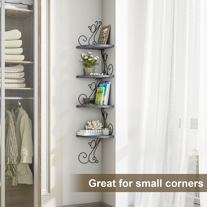 Alsonerbay Wall Mount Corner Shelves 4 Tier Floating Corner Storage Wood - Image 7