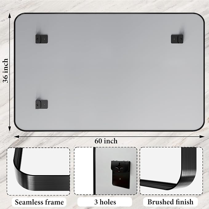 60x36 Inch Bathroom Mirror for Wall, Matte Black Metal Framed Bathroom Vanity - Image 6