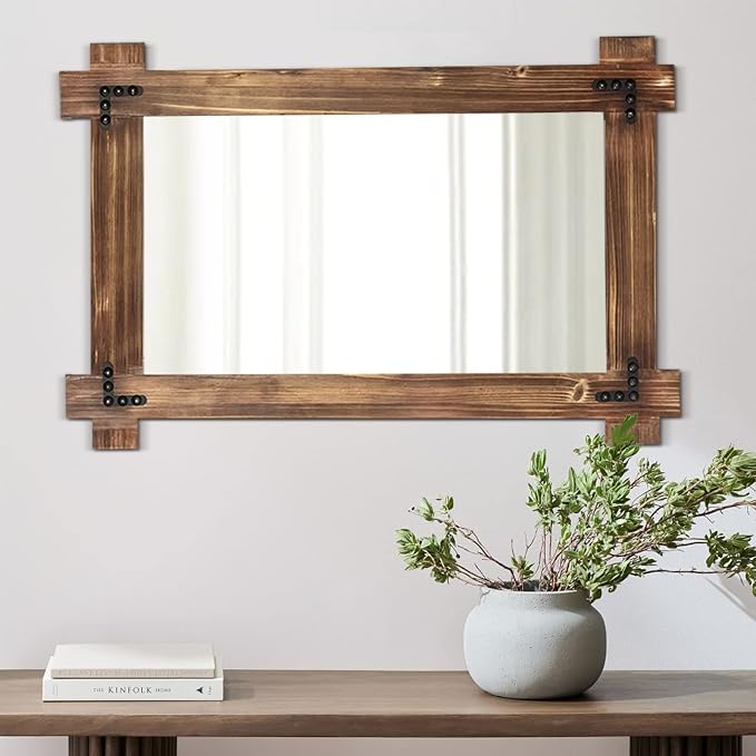 MeMoreCool 36x24 Farmhouse Rustic Wood Framed Bathroom Mirror, 24x36 Inch Wall - Image 4