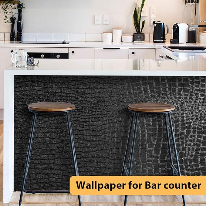 Arthome 17"×120" Black Crocodile Peel and Stick Wallpaper, Charcoal Black - Image 3