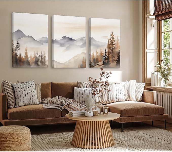 Neutral Mountain Wall Art Decor Set of 3 Forest Canvas Wall Art Poster - Image 5