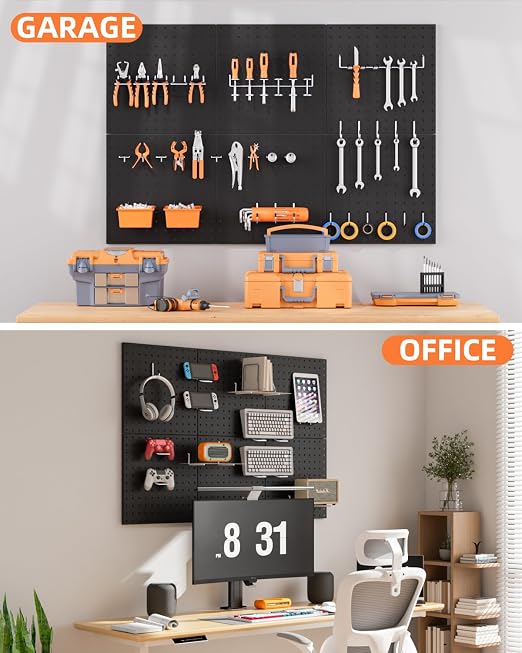 INCLY 6 Pack 12"x12" Black Metal Pegboard Panels, Heavy Duty Pegboard Wall - Image 5