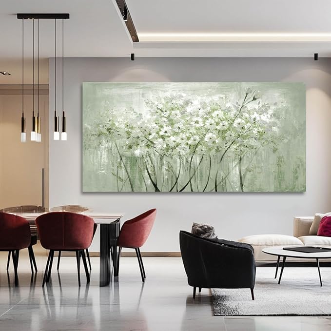 MLART99 Green and White Wall Art Home Decor Wildflower Wall Decorations Canvas - Image 6