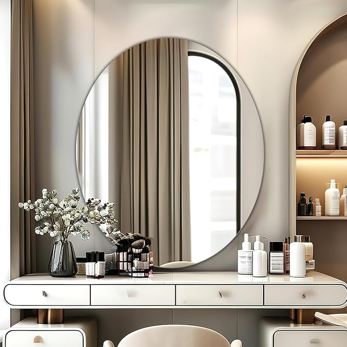 JUNEBRUSHS Oval Mirror, Acrylic Oval Bathroom Mirrors Unbreakable Frameless - Image 7