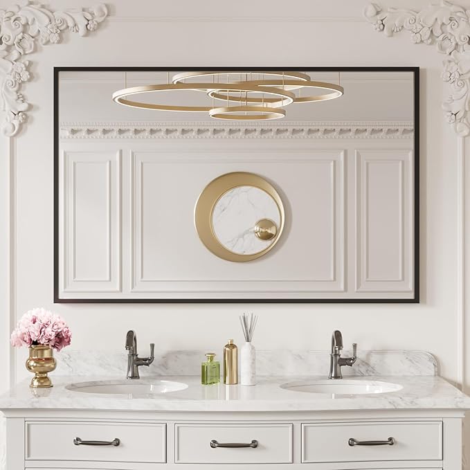 LOAAO 50"X30" Black Rectangle Bathroom Mirror Wall, Matte Black Aluminum Alloy - Image 4