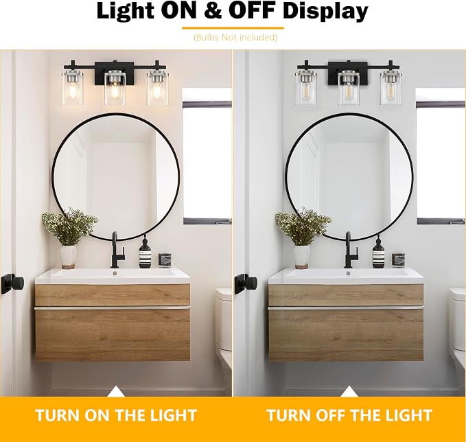 3-Lights Black and Brushed Nickel Bathroom Light Fixtures, Modern Black and - Image 6