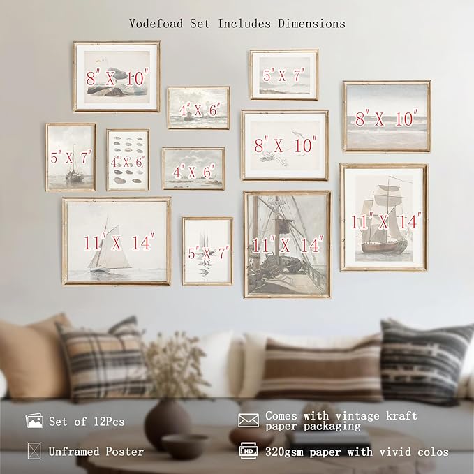 Vodefoad Vintage Seascape Gallery Wall Print Set of 12, Vintage Nautical - Image 3