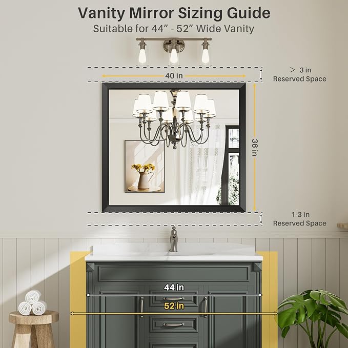 Briivue 40x36 Inch Black Bathroom Mirror - Image 2