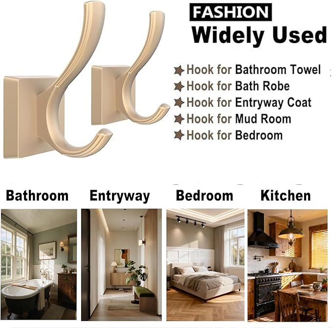 TOFIIGREM Gold Towel Hooks for Wall, Heavy Duty Thick Metal Bathroom Coat Hooks - Image 2