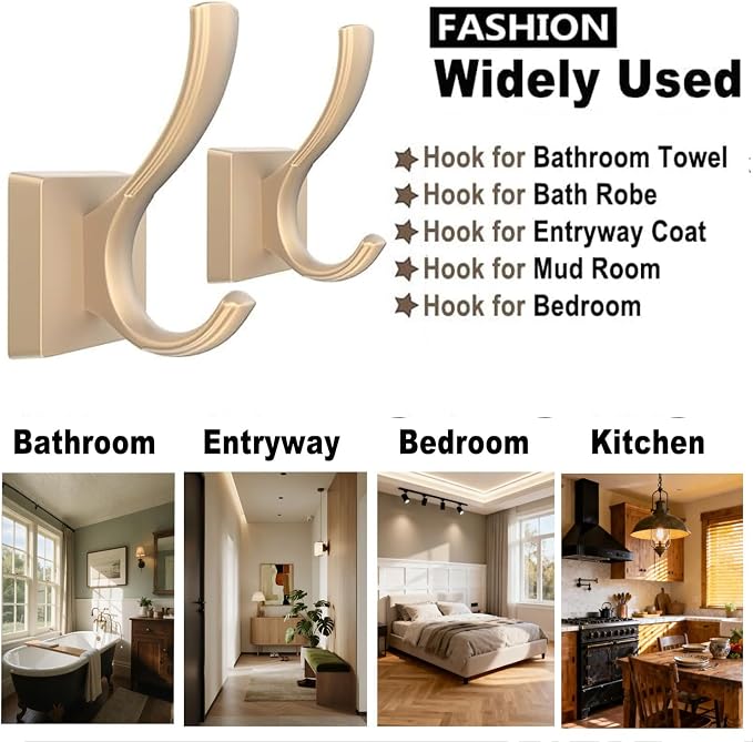 TOFIIGREM Gold Coat Hooks, Towel Robe Hooks Bathroom Entryway Mudroom Pool Hooks - Image 4