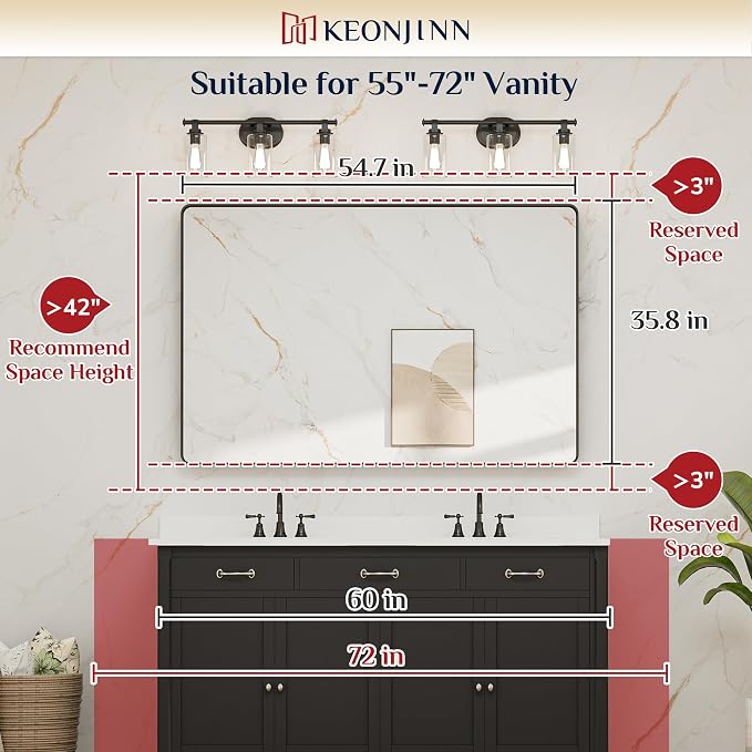 Keonjinn 55 x 36 Brushed Nickel Bathroom Mirrors - Image 6