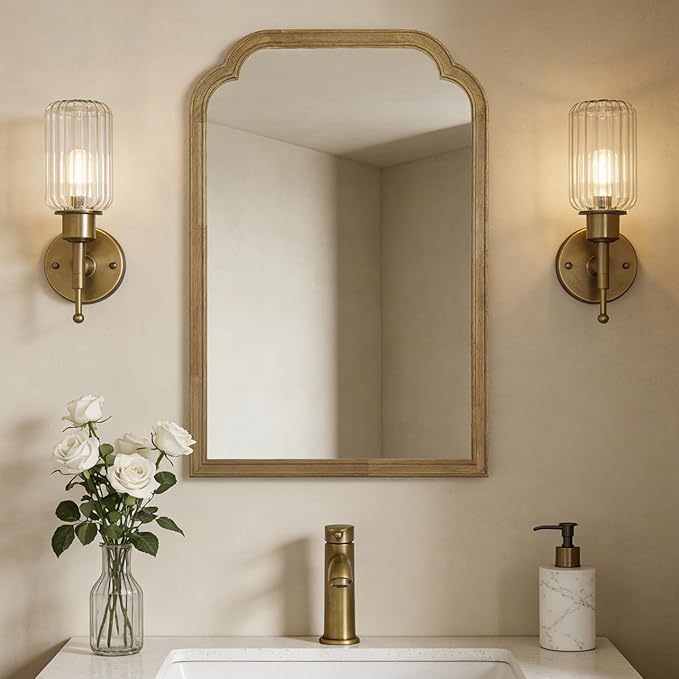 WallBeyond Wood Frame Wall Mirror Rounded Corner Arch Rectangle Mirror by WallBeyond