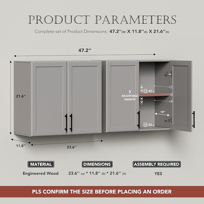 FIMELLO 47.2" W Wall Cabinets for Laundry Room, Kitchen Wall Cabinets, Hanging - Image 3