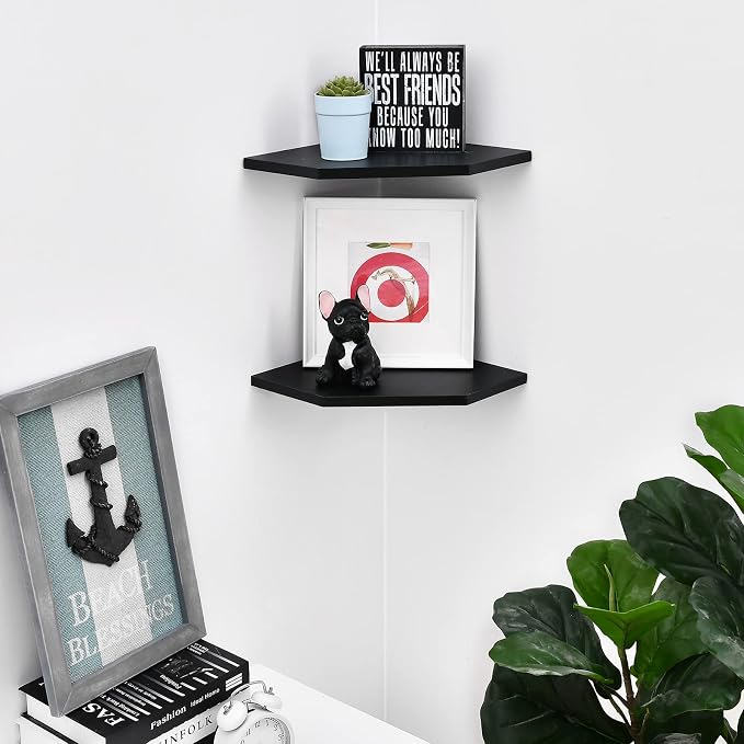 WELLAND 12-Inch Black Floating Corner Shelves Set of 2, Wall Mounted Storage - Image 8