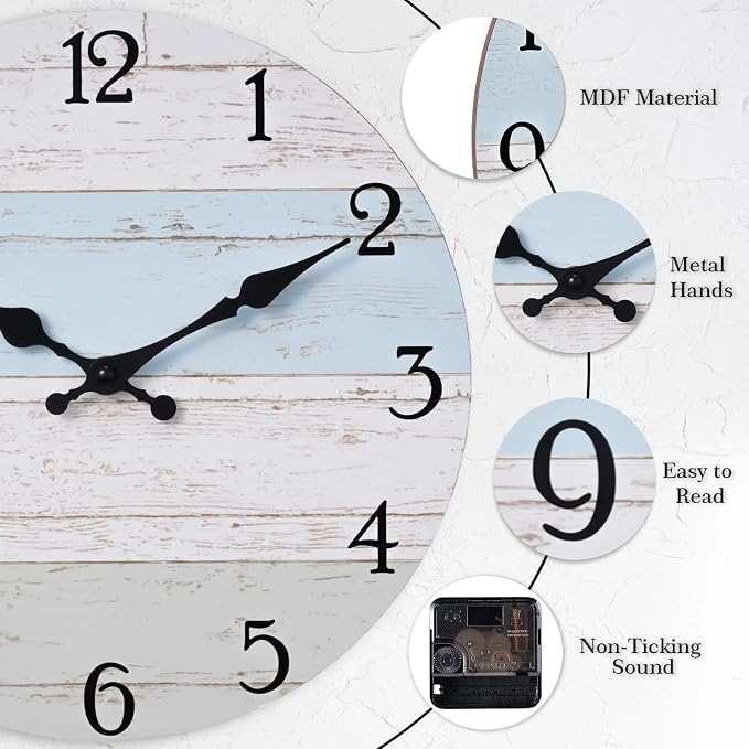KECYET Wall Clock 10 Inch Silent Non-Ticking Coastal Beach Style Wall Clocks - Image 6