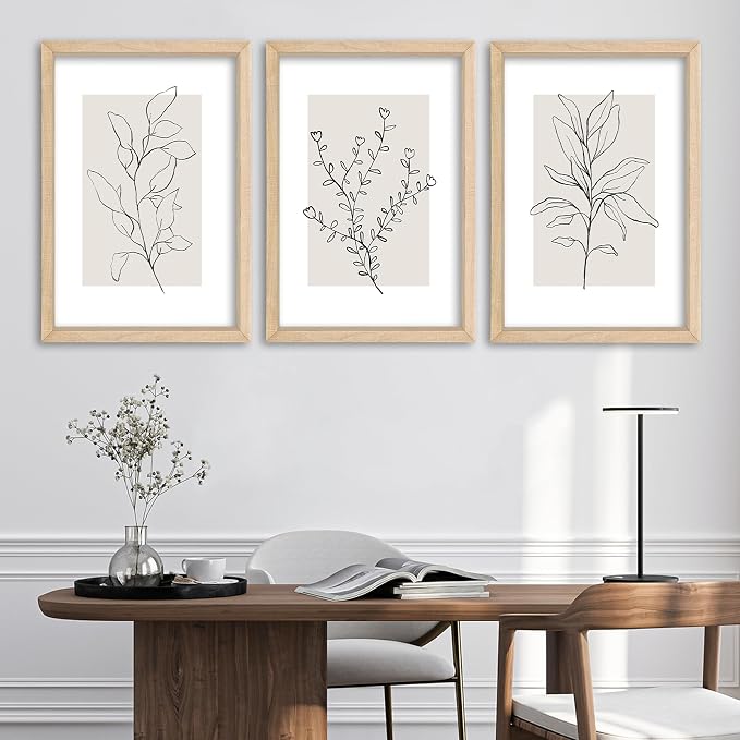 YWJKWLGS Neutral Botanical Prints Framed Wall Art Decor 16x24 Inch Set of 3 - Image 7