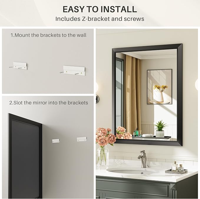 Briivue 40x36 Inch Black Bathroom Mirror - Image 8