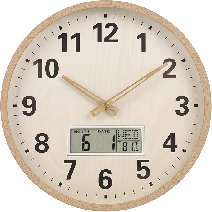 zyzamay 12 Inch Modern Light Brown Wood Grain Indoor/Oudoor Wall Clock - Image 2