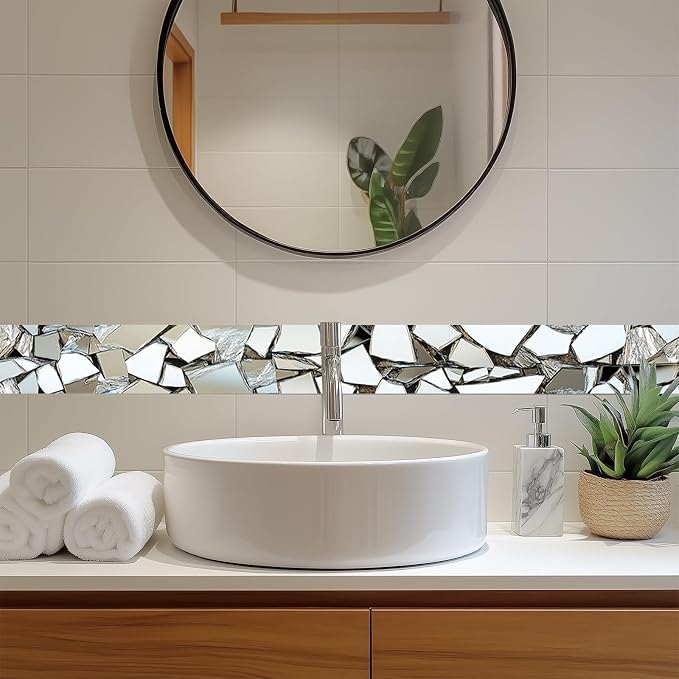 HOMETITUTE Wallpaper Border Peel and Stick Wall Decor PVC Mosaic Mirror Look - Image 2