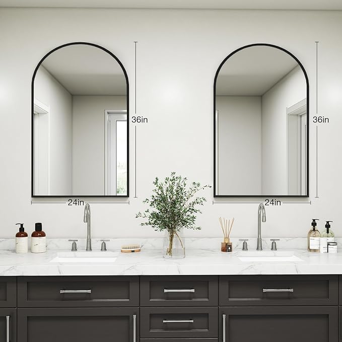 DUMOS Black Metal Arch Vanity Rounded Rectangle Bathroom Mirrors - Image 4
