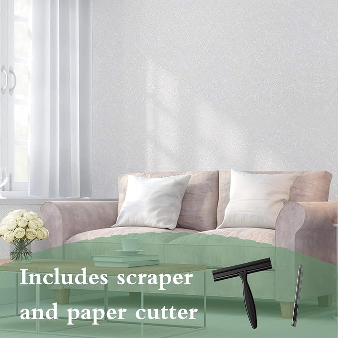 Abyssaly White Wallpaper Peel and Stick 15.7" x 118" Silk Embossed White - Image 2