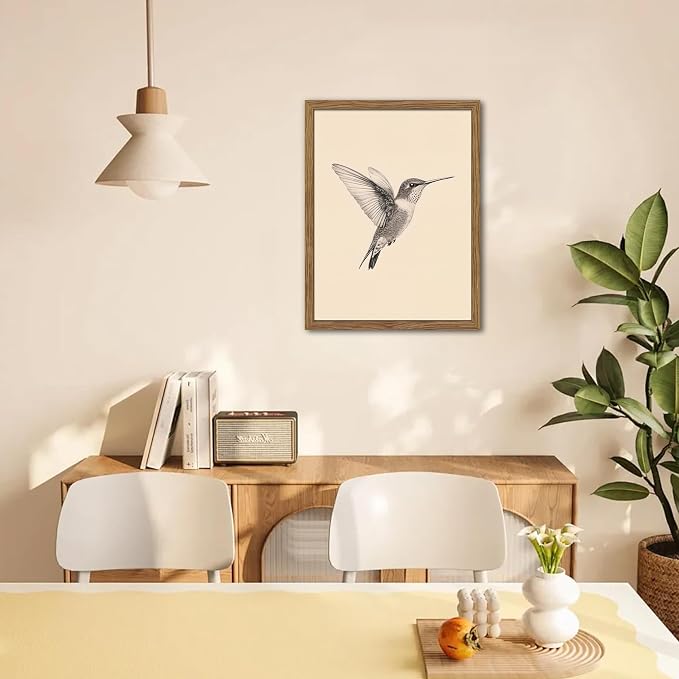 Vintage Framed Wall Art, Birds Canvas Prints, Hummingbird Sketch Painting - Image 9