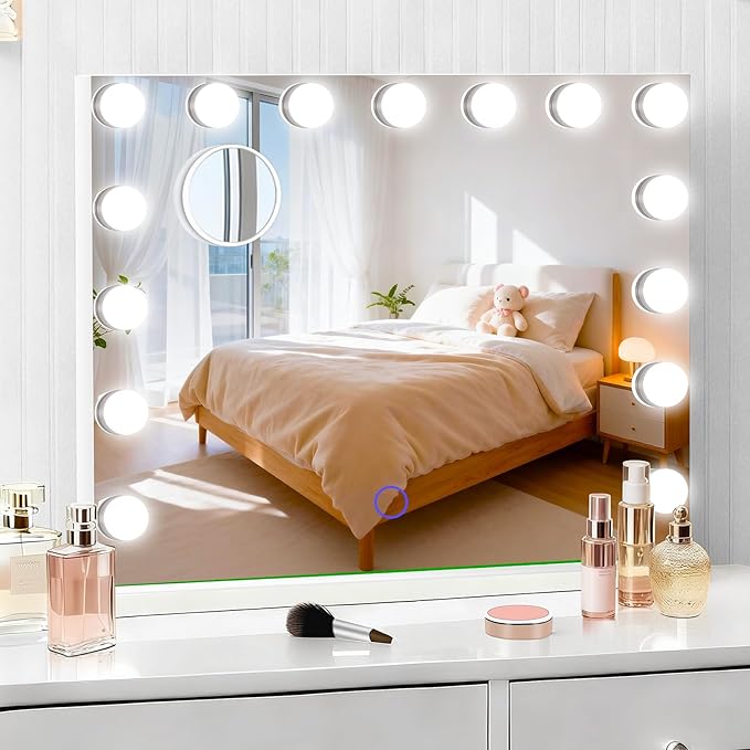 Hollywood Vanity Mirror with Lights, 3 Color Lights, 10x Magnification by Amifiy
