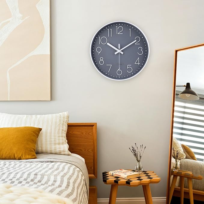 jomparis 13 1/2 Inches Gray Wall Clock Silent Battery Operated Wall Clock - Image 6