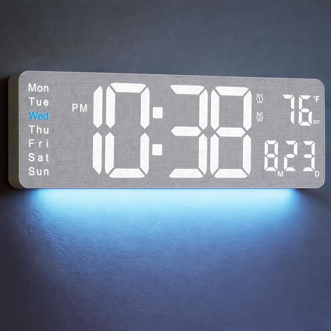 MASHI 2026 Upgrade Digital Wall Clock, Auto-Dimming Wall Clock by MASHI