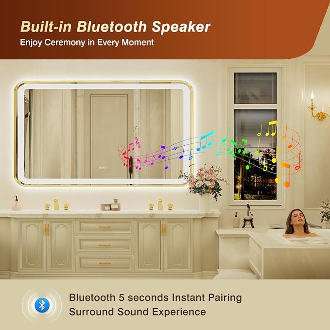 32x55 Inch Gold Framed LED Bathroom Mirror - Image 2