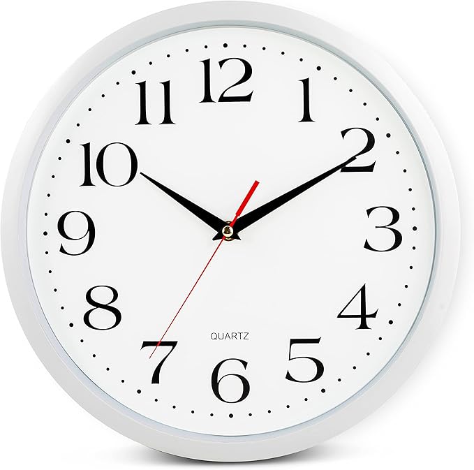 Bernhard Products White Wall Clock Silent Non Ticking, 12 Inch Quality Quartz by BernhardProducts