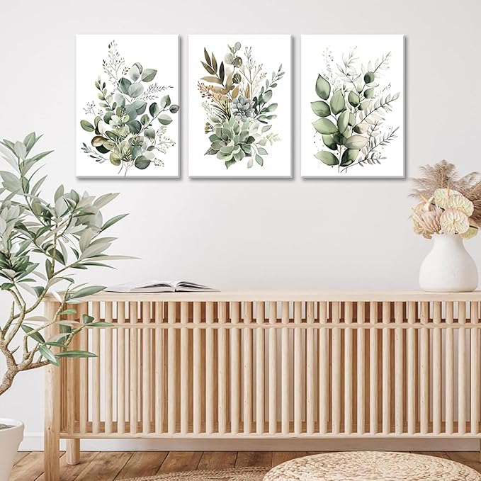 Bwodke Botanical Wall Art Plant Floral Watercolor Canvas Prints Set of 3 Framed - Image 7
