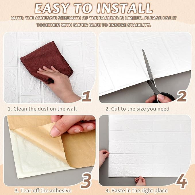 Hahafelt 1 Pcs 32 x 2.3 ft 3D Wall Panel, Faux Brick Wall Panel White Peel and - Image 6