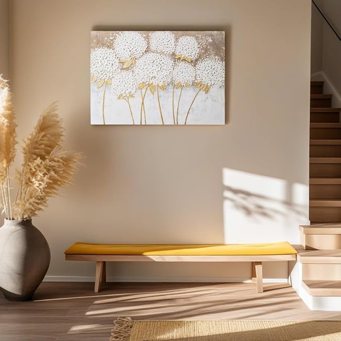 JolyWell White Hydrangea Flower Wall Art, hand-painted Large Canvas Wall Art - Image 2
