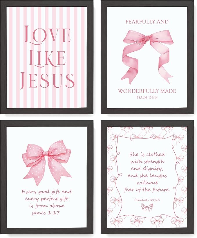 LARTSFRO Coquette Pink Bow Jesus Wall Art Decor Posters, Inspirational Bible by Unknown