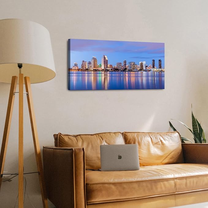 San Diego Skyline Wall Art Night View USA Cityscape Wall Decor Nature Sunset - Image 2