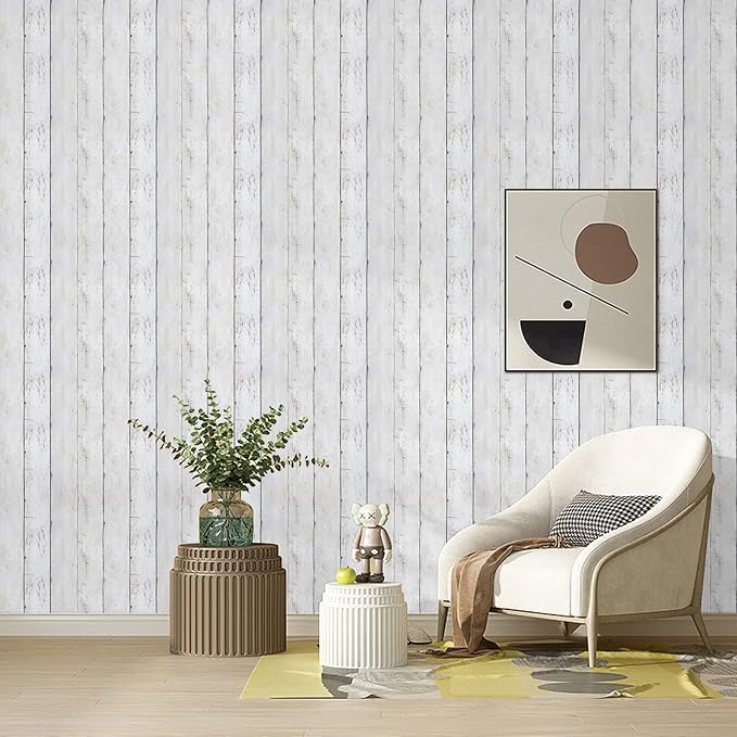 White Gray Wood Wallpaper 17.71" X 511" Peel and Stick Removable Decorative - Image 8