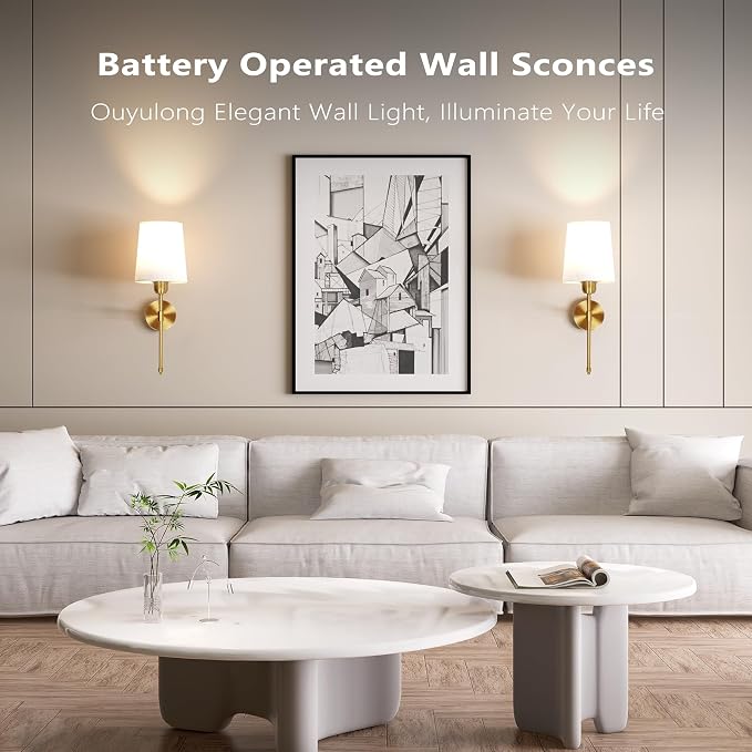 Ouyulong Battery Operated Wall Sconces Set of 2, Wireless Rechargeable Dimmable - Image 3
