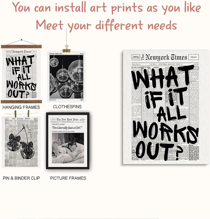 Retro Black And White Newspaper Poster Wall Art, What If It All Works Out Wall - Image 4
