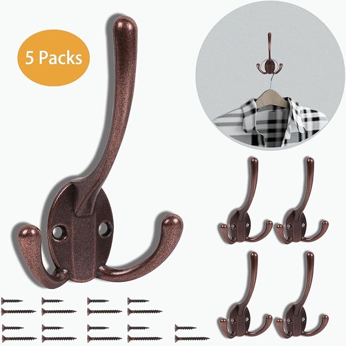 Wall Mounted Coat Hooks 5 Pack Heavy Duty Black Hardware Robe Hooks Decorative - Image 2