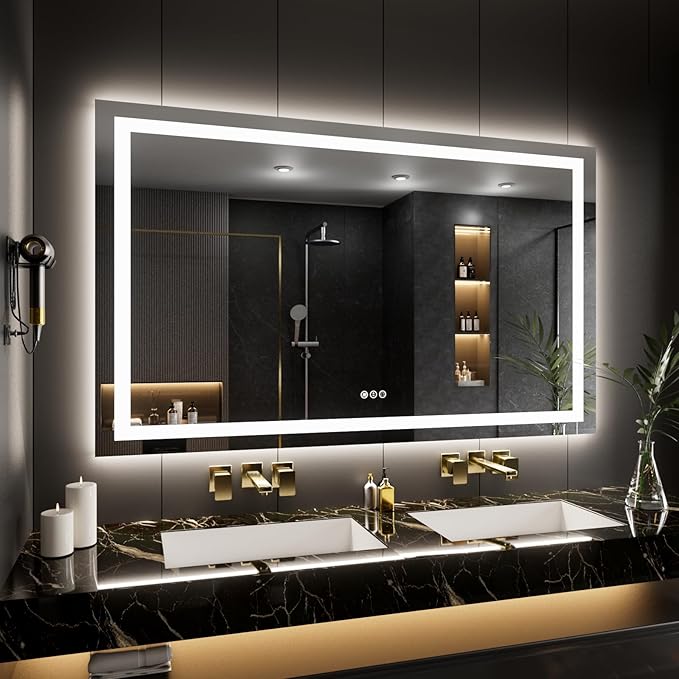 LOAAO 55"X40" LED Mirror for Bathroom, Lighted Bathroom Mirror by LOAAO