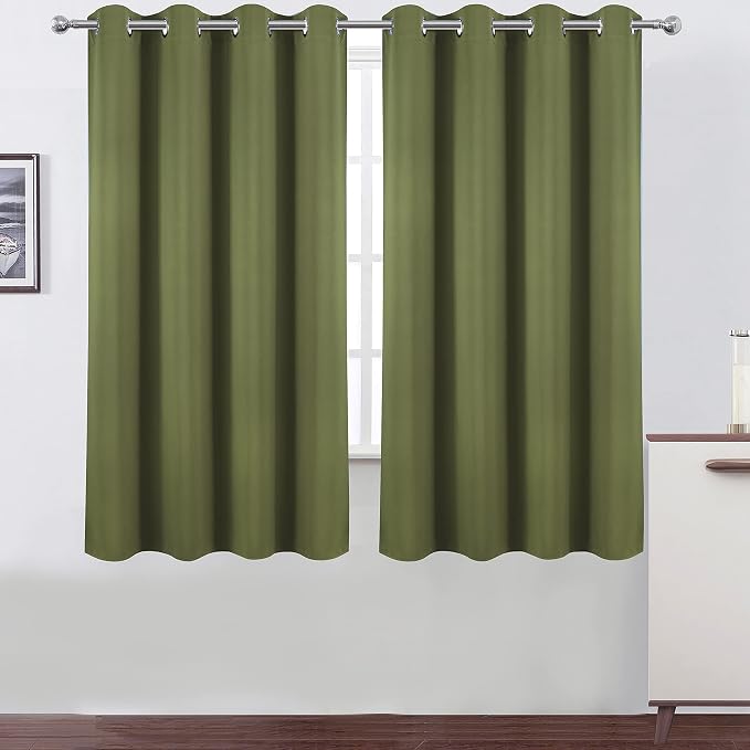LEMOMO Olive Green Blackout Curtains 66 x 63 Inch Length/Set of 2 Curtain by Lemomo